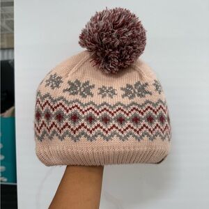Timberland Pink and Gray Knit Beanie